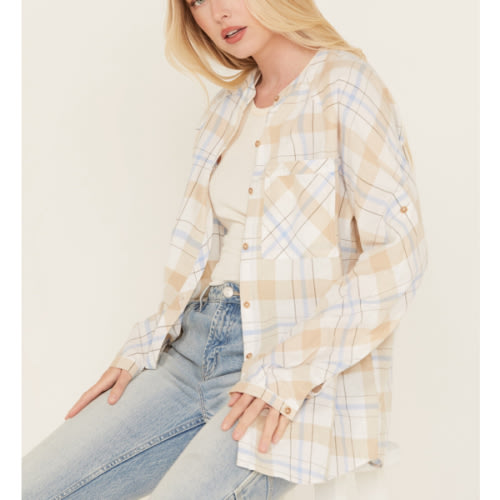 Cleo + Wolf Women's Oversized Plaid Print Button Up