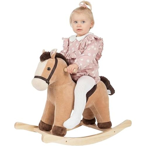 Rock My Baby Rocking Horse, Rocking Animal with Realistic Sound, Stuffed Rocker for Toddlers 18M+, Soft Filling Ride on Pony, Light Brown Horse, CPC Certified