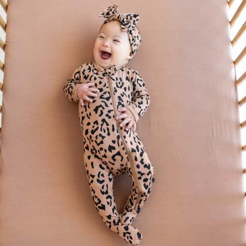 Zippered Footie in Latte Leopard
