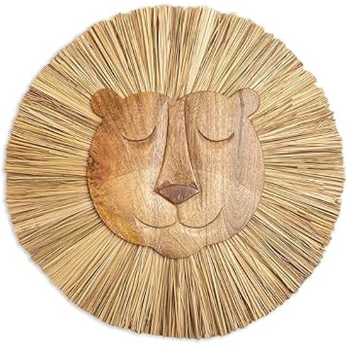 Crane Baby Handmade Wood Animal Safari Wall Art for Nursery Decor, Boho Jungle Theme, for Boys and Girls Lion 21L X 21W Brown