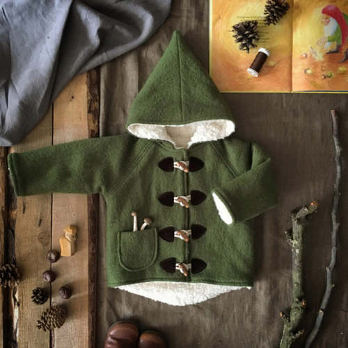 Baby & Kids Wool/Cotton Sherpa Pixie Hooded Coat - Moss Green