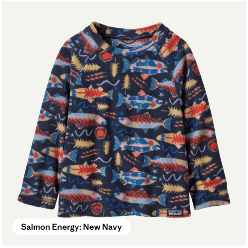 Patagonia Baby Micro D® Fleece Crewneck Pullover: Size: 3-6M / Color: Salmon Energy: New Navy