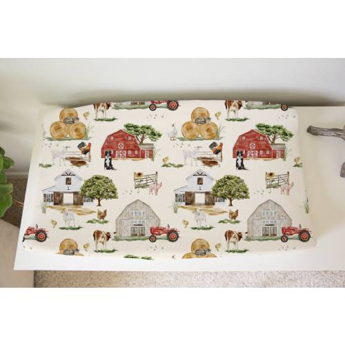 Tractor Changing Pad Cover, Diaper Changing Station, New Mom Gift, Farm Animals, Red Barns, Red Tractor Baby, Gender Neutral Baby Nursery
