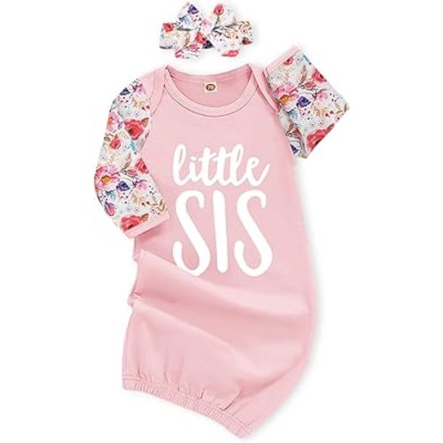 AMAWMW Newborn Baby Girl Little Sister Sleeper Gown Stripe Long Sleeve Nightgown Pajamas Gifts Stuff Essential Outfit