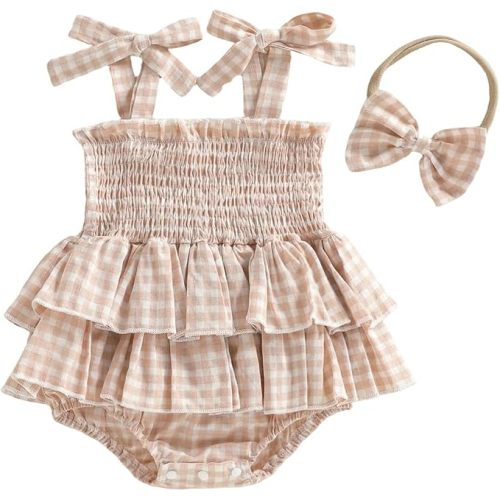 Newborn Baby Girl Summer Clothes Plaid Ruffle Bodysuits Onesie Infant Girl Romper Dresses Sleeveless Outfit