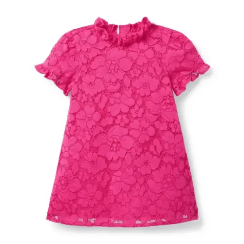 Girl Sugar Beet Pink Floral Lace Ruffle Trim Dress by Janie and Jack
