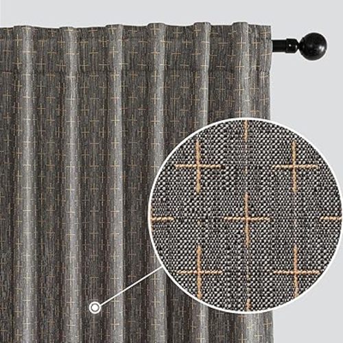 MIULEE Decorative Back Tab Linen Curtains with Geometric Pattern for Living Room Bedroom Farmhouse Rustic Thick Woven Textured Patterned Mudcloth Drapes 96 Inches Long 2 Panels Set, Dark Grey