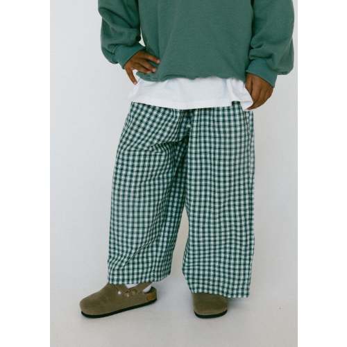Lightweight Check Plaid Pants- Dark Green