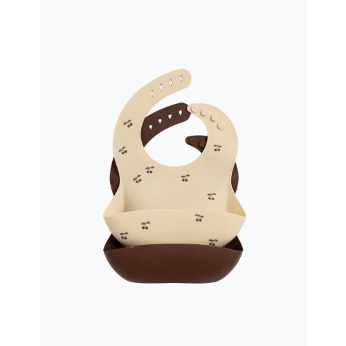 Silicone Bib - 2 Pack in Cherry/Mocca