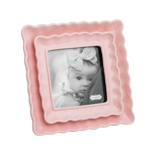 Square Layered Pink Frame | 4x4 Photo Holder for Kids | Mud Pie
