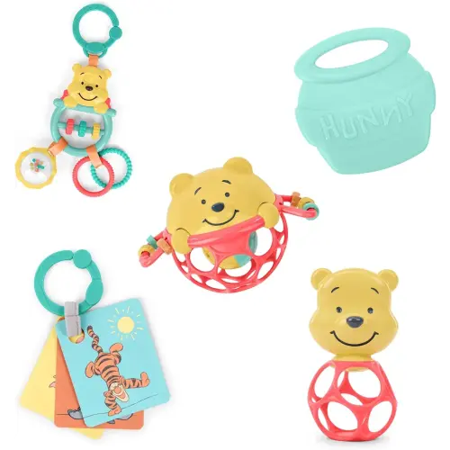 Bright Starts Disney Baby Winnie the Pooh Silly Ole Bundle Gift Set, 5-Piece Sensory Toy Set with Rattle, Teether, Oball & Flash Cards, Developmental Baby Toys 0–12 Months, Newborn Gift