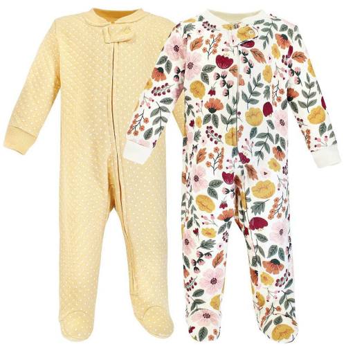 Hudson Baby Infant Girl Premium Quilted Zipper Sleep and Play, Fall Botanical, 3-6 Months