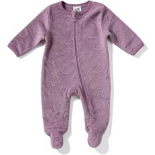 Hello Kitty Baby Girls' Footies Newborn Front-Zipper Onesie Romper, Blush Pink NB