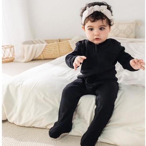 New Born Romper, Baby Bodysuit Jumpsuit, 100% Cotton Long Sleeve with Mitten Cuff and Footies for 0-12 Months