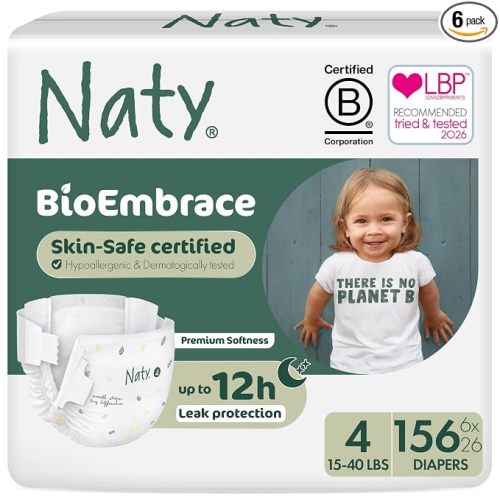 Naty BioEmbrace Baby Diapers, Size 4 (15-40 lbs), 156 Count
