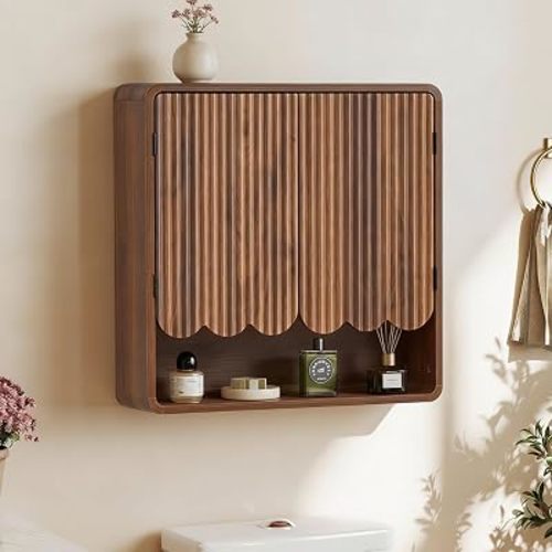 AVZEAR Fluted Bathroom Wall Cabinet Over the Toilet Storage Cabinet, Walnut