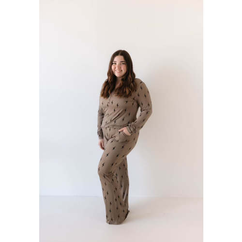 Women's Bamboo Pajamas | Brown & Black Lightning Bolt