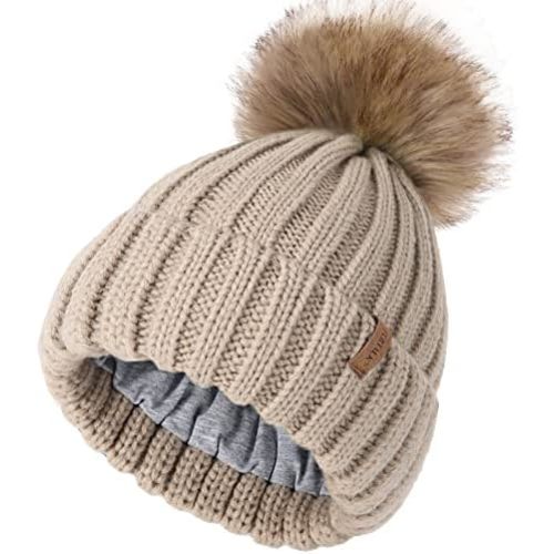 FURTALK Kids Winter Hat Toddler Knitted Beanie with Faux Fur Pom Poms for Baby Girls Boys