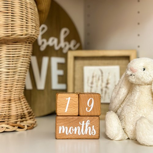 Wooden Baby Milestone Blocks: Engraved Beech Timber, Newborn Photo Props