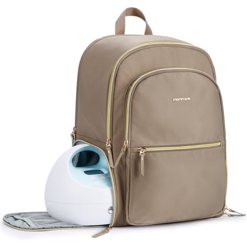 mommore Breast Pump Bag with Cooler Pocket for Milk Storage, Fits Spectra S1, S2 / Medela, Stylish Diaper Bag Backpack with Padded Laptop Sleeve for Work Travel