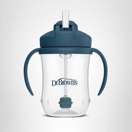 Dr. Brown's Milestones Baby's First Straw Cup, Training Cup with Weighted Straw, 9 oz/270 mL, BPA-free, 6m+, Dark Blue, 1-Pack
