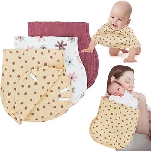 Muslin Burp Cloths with Snaps,Multi-Use Burpy Bib 100% Cotton for Spit Up & Drool,Large 22"X11" Extra Absorbent Burping Cloth for Newborn Boys Girls Essentials,Red