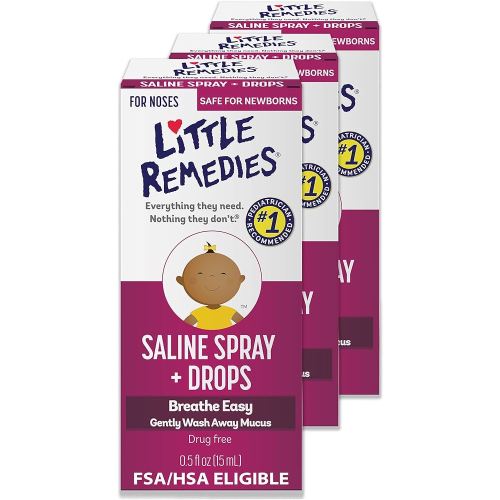 Little Remedies Sterile Baby Saline Nasal Spray and Drops, Safe for Newborns to Relieve Stuffy and Dry Noses, 0.5 Fl Oz, Pack of 3