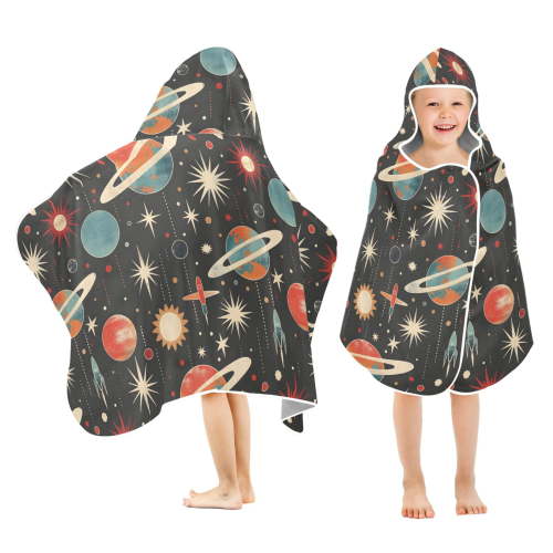 joogoo Retro Space Planets Rockets Kids Hooded Beach Towel Baby Bath Towel 23.5"x50"