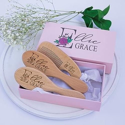 Personalized Wooden Baby Brush Set Girl | Wooden Baby Brush and Comb Set| Personalized Baby Gift | Personalized Baby Gift Girls | Floral Initial New Born Baby Gift