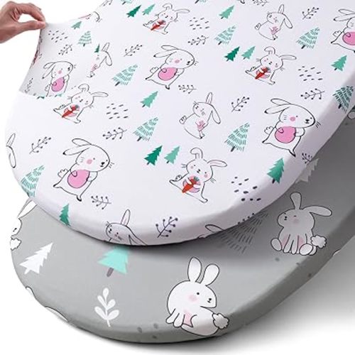Stretch Fitted Bassinet Sheet Set BROLEX 2 Pack Cradle Sheets for Bassinet Pad/Mattress,Unisex Boys Girls,Ultra Soft,Pink-Bellied Rabbit
