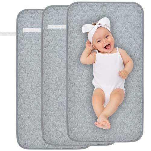 Yaopelky 3Pack Baby Changing Pad Liners 27" x 14" Waterproof Longer Changing Mat Sheet Washable Reusable Baby Diaper Changing Table Cover (Grey)