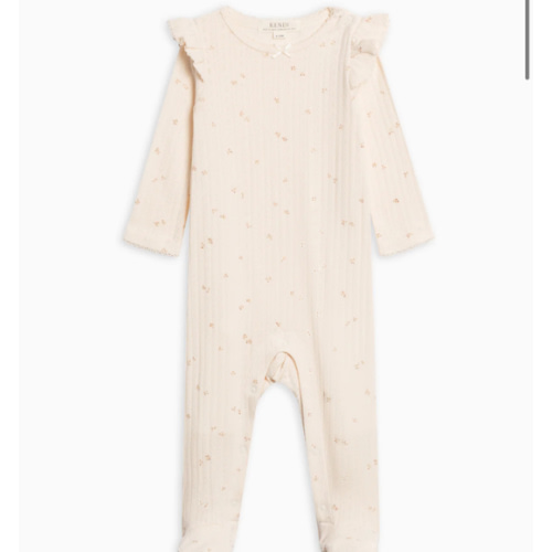 Addy Brushed Back Pointelle Flutter Sleeve Footed Romper