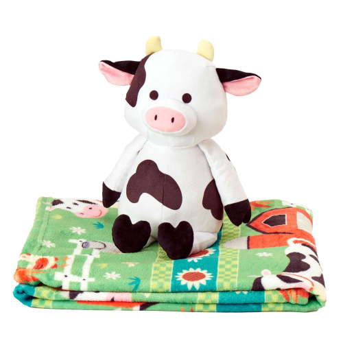 Rollee Pollee Farm Friends Kids Silk Touch Throw Blanket with Plush Cow Hugger