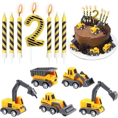 Number 2 Construction Birthday Candles, 12 Pcs Construction Cake Toppers