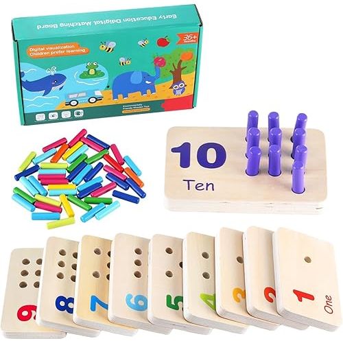 Wooden Counting Numbers Peg Board for Kids, Montessori Math Toy for Toddlers, Math Manipulatives Preschool Early Learning Educational Materials for Kids 3 4 5 6 7