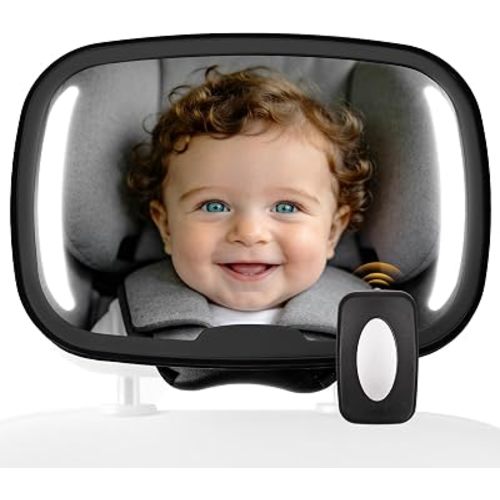 Baby Car Mirror With Light & Remote Control, Baby Car Mirror with Light, Rear Facing Baby Car Seat Mirror with 360° Rotation Design Wide View Shatterproof Long Lasting Battery