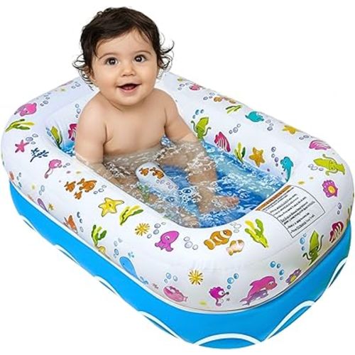 Mommy's Helper Baby Bathtub for Babies 3 to 18 Months, Portable Travel Bath Tub with Center Support and Drain Plug