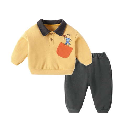 Ccpelsie Baby Boy Clothes Long Sleeve Sweatshirt Tops Pants Set Toddler Winter Spring Outfit(Y8-Yellow,12-18 Months)