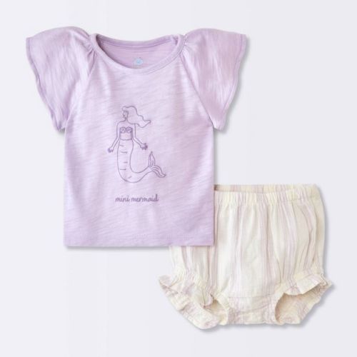 Baby Girls' 2pc Mermaid Graphic T-Shirt and Striped Bloomer Set - Cloud Island™ Purple 6-9M