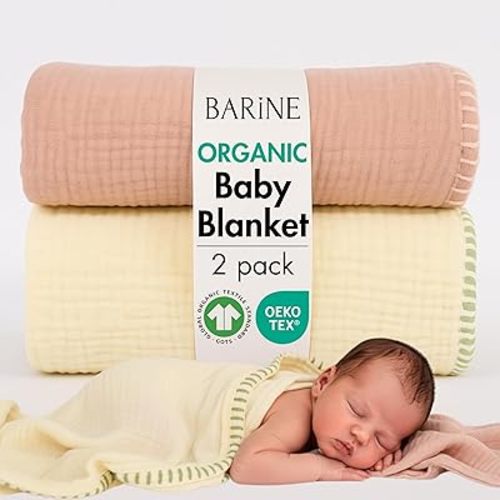 Baby Blankets for Boys & Girls – 100% Organic Turkish Cotton 4-Layer Muslin Blankets for Newborn & Toddler | GOTS & Oeko-TEX Certified | (2, Pinkish - Pale Yellow, Baby | 33x33 inches)