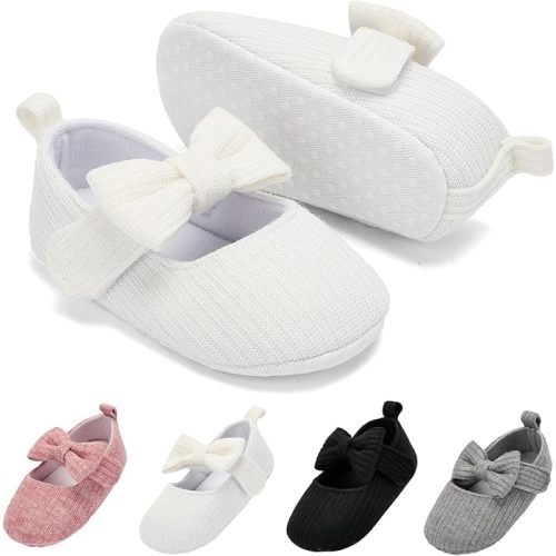 BACSAC Baby Girls Mary Jane Flats with Bow Soft Sole Non-Slip Crib Shoes Infant Toddler First Walkers Princess Dress Shoes