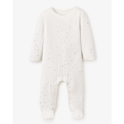 White Celestial Printed Organic Cotton Ribbed Baby Jumpsuit – Elegant Baby