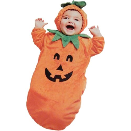 Newborn Baby Girl Boy Halloween Outfits Plush Pumpkin Hoodie Zipper Onesie Long Sleeve Fleece Hooded Jumpsuit Sack
