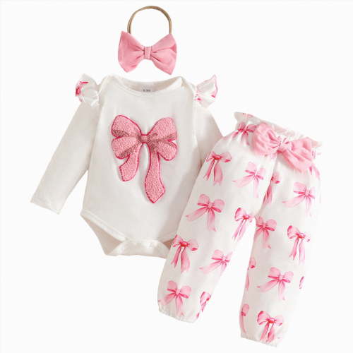HCNTES Baby Girl Clothes Girl Fall Winter Outfits Pants Set Preemie Clothing Headband(0-3 Months,Pink_g1)
