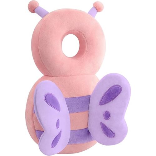 Baby Head Protection Backpack - Soft & Comfortable, Cute Cartoon Design, Pink Butterfly
