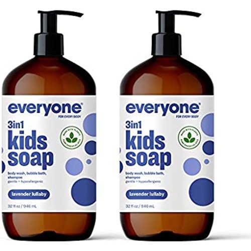 Everyone 3-in-1 Kids Soap, Body Wash, Bubble Bath, Shampoo, 32 Ounce (Pack of 2), Lavender Lullaby, Coconut Cleanser with Organic Plant Extracts and Pure Essential Oils (Packaging May Vary)