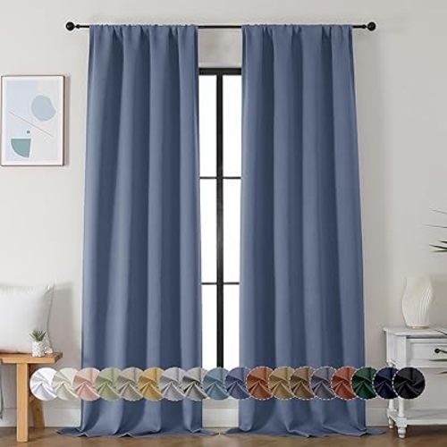 Simplebrand Ava Denim Blue Blackout Curtains for Bedroom 90 Inches Long 2 Panels Set, Solid Privacy Energy Saving Living Room Window Treatment Curtains Blackout Drapes, W40 x L90 Inch, Denim Blue
