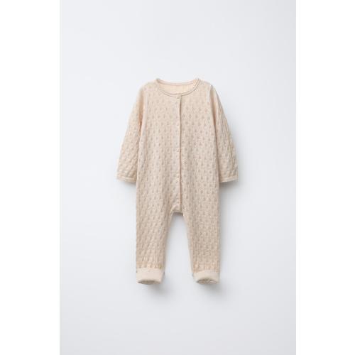 CONVERTIBLE COTTON, SILK AND CASHMERE TEXTURED KNIT JUMPSUIT WITH FOOT - Cream | ZARA United States