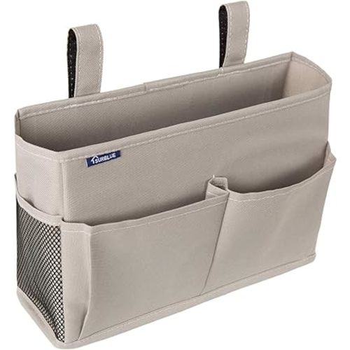Surblue Bedside Caddy Hanging Bed Organizer Storage Bag Pocket for Bunk and Hospital Beds, College Dorm Rooms Baby Bed Rails,Camp 4 Pockets and 2 Hooks (Gray)