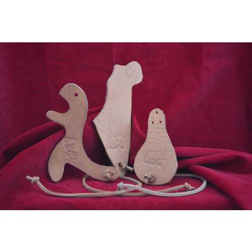 Natural Leather Teething Toy with Bear Design | Organic Baby Teether & Pacifier Clip